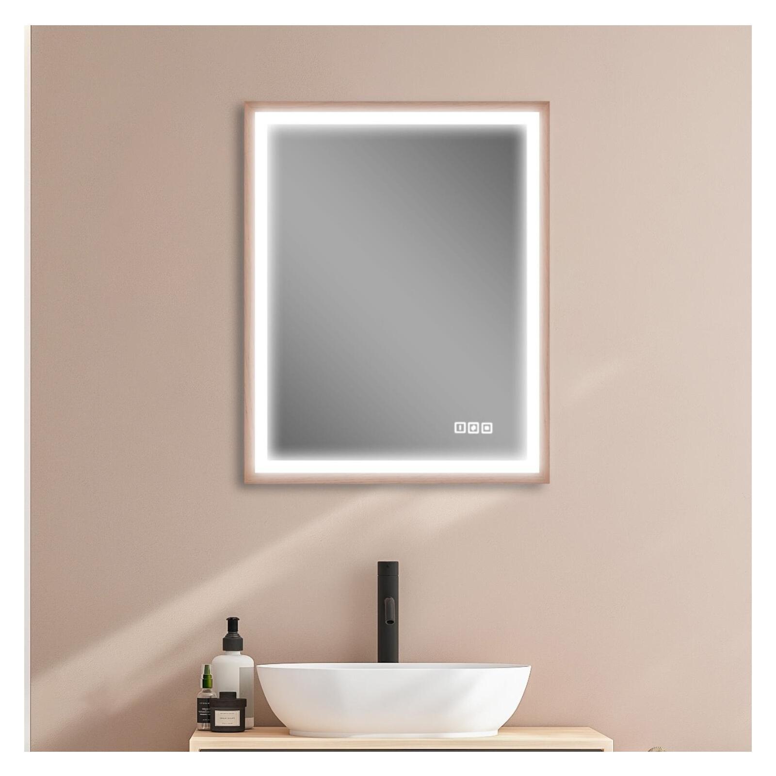 Miroir LED rectangulaire 75x60cm avec cadre en bois