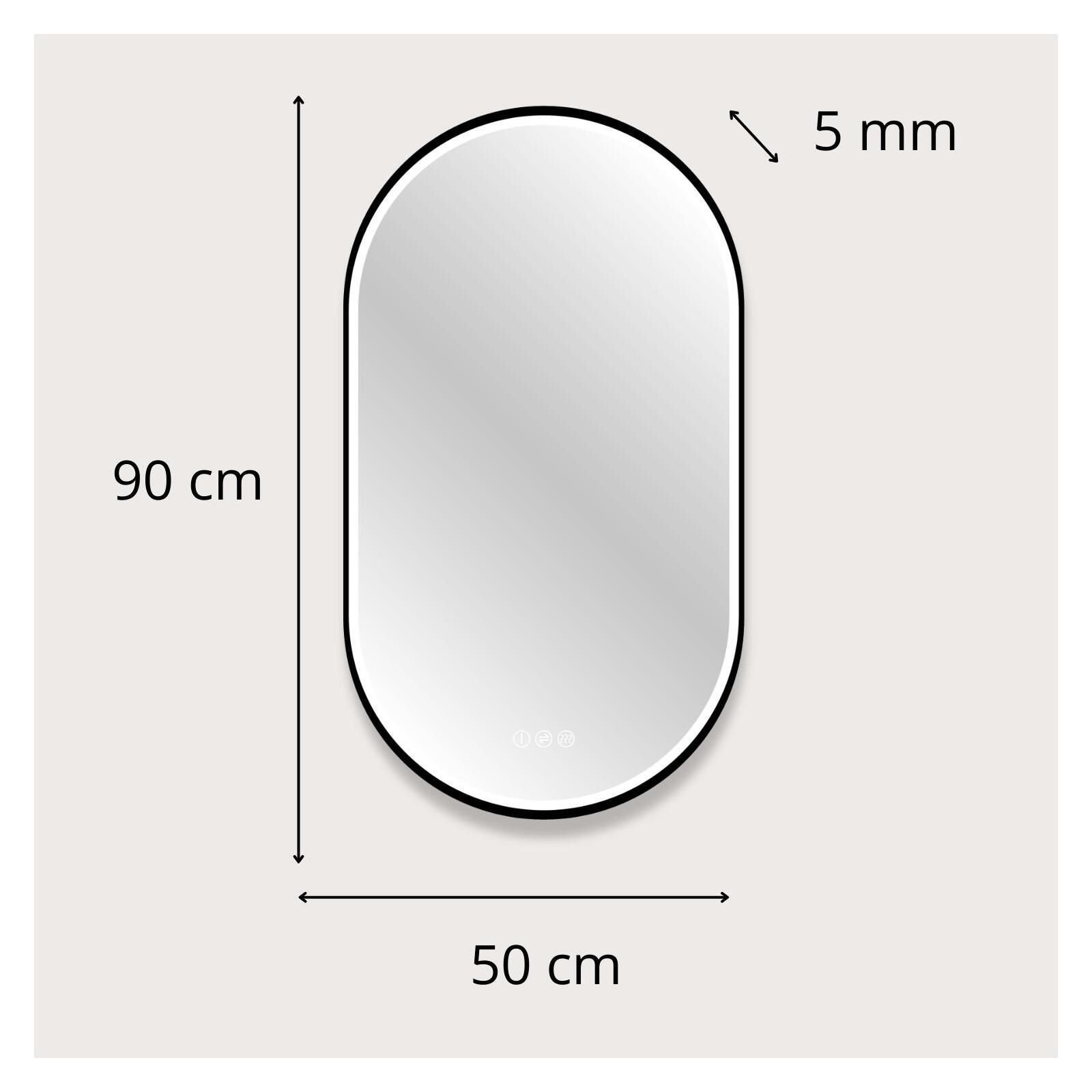 Miroir LED ovale 90x50cm avec carde alu noir