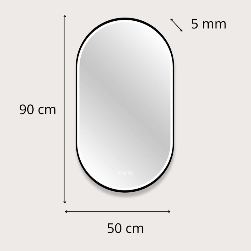 Miroir LED ovale 90x50cm avec carde alu noir