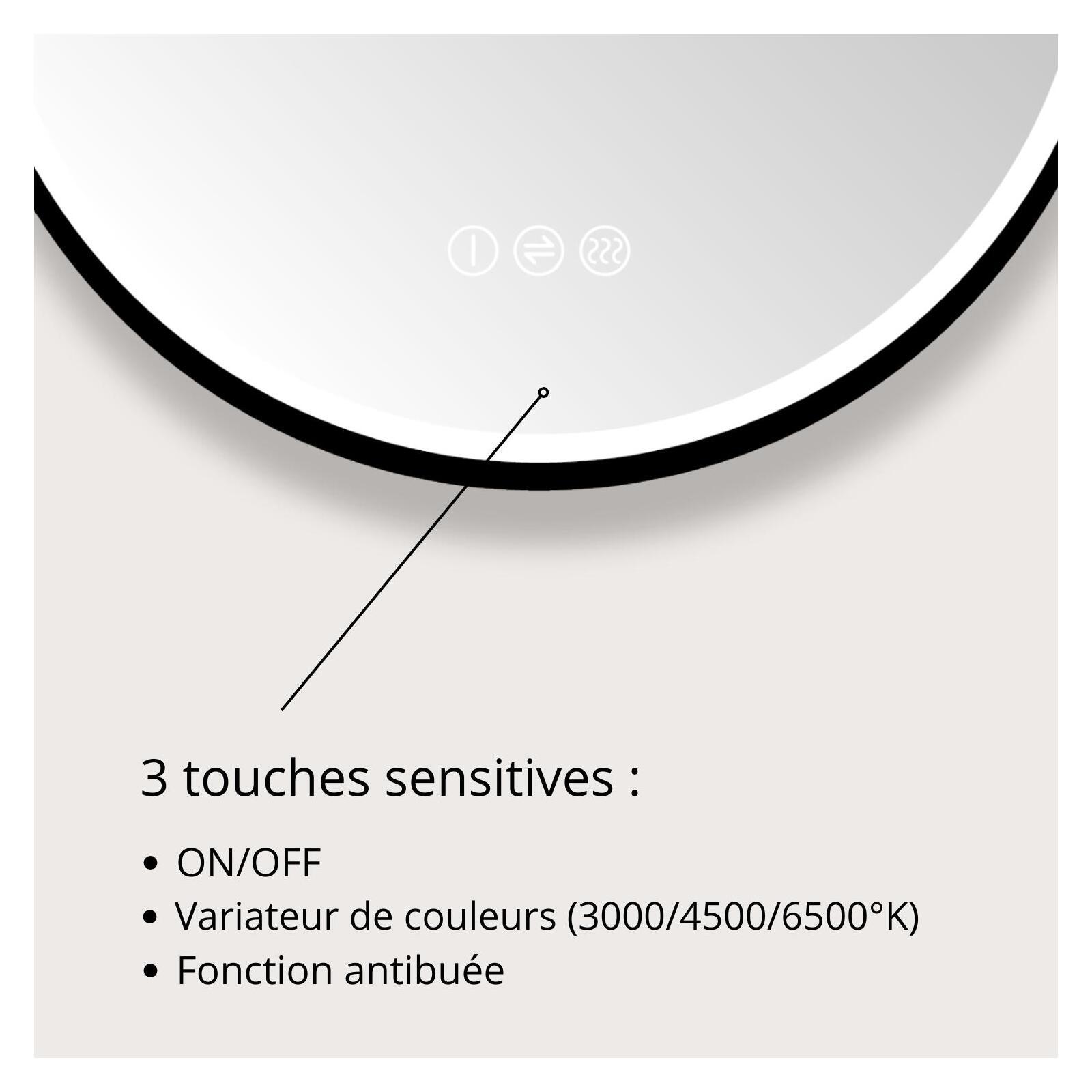 Miroir LED ovale 90x50cm avec carde alu noir