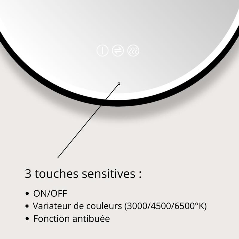 Miroir LED ovale 90x50cm avec carde alu noir
