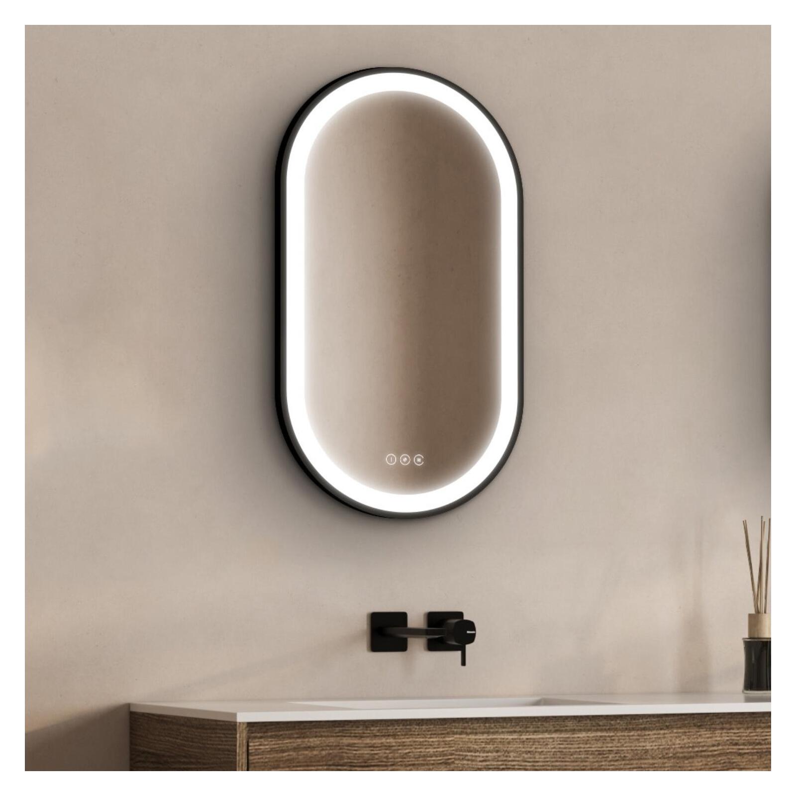 Miroir LED ovale 90x50cm avec carde alu noir