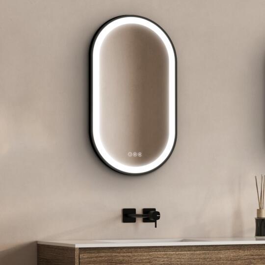 Miroir LED ovale 90x50cm avec carde alu noir
