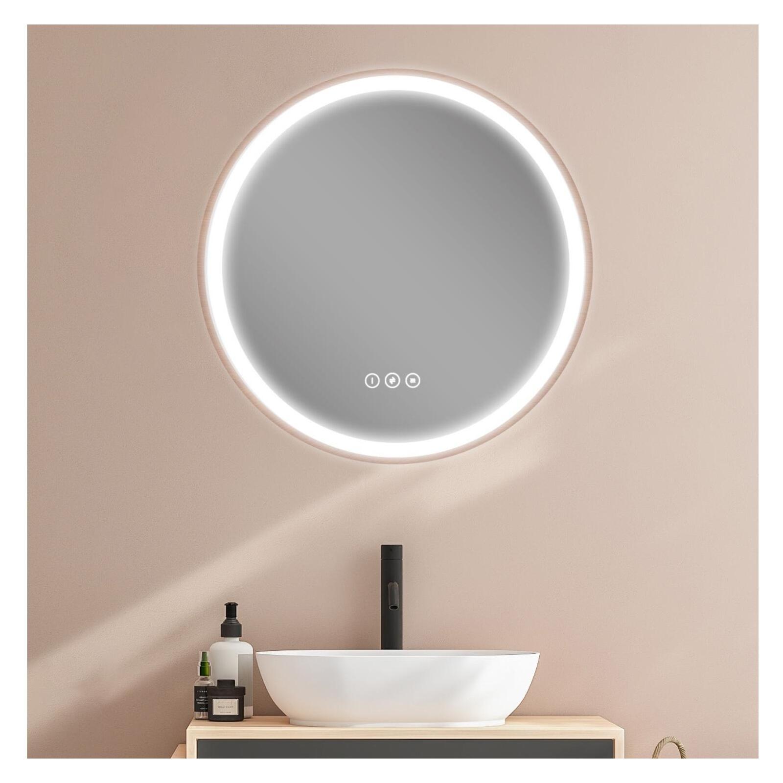 Miroir LED rond D60cm avec cadre en bois