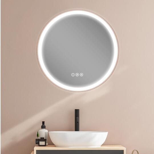 Miroir LED rond D60cm avec cadre en bois