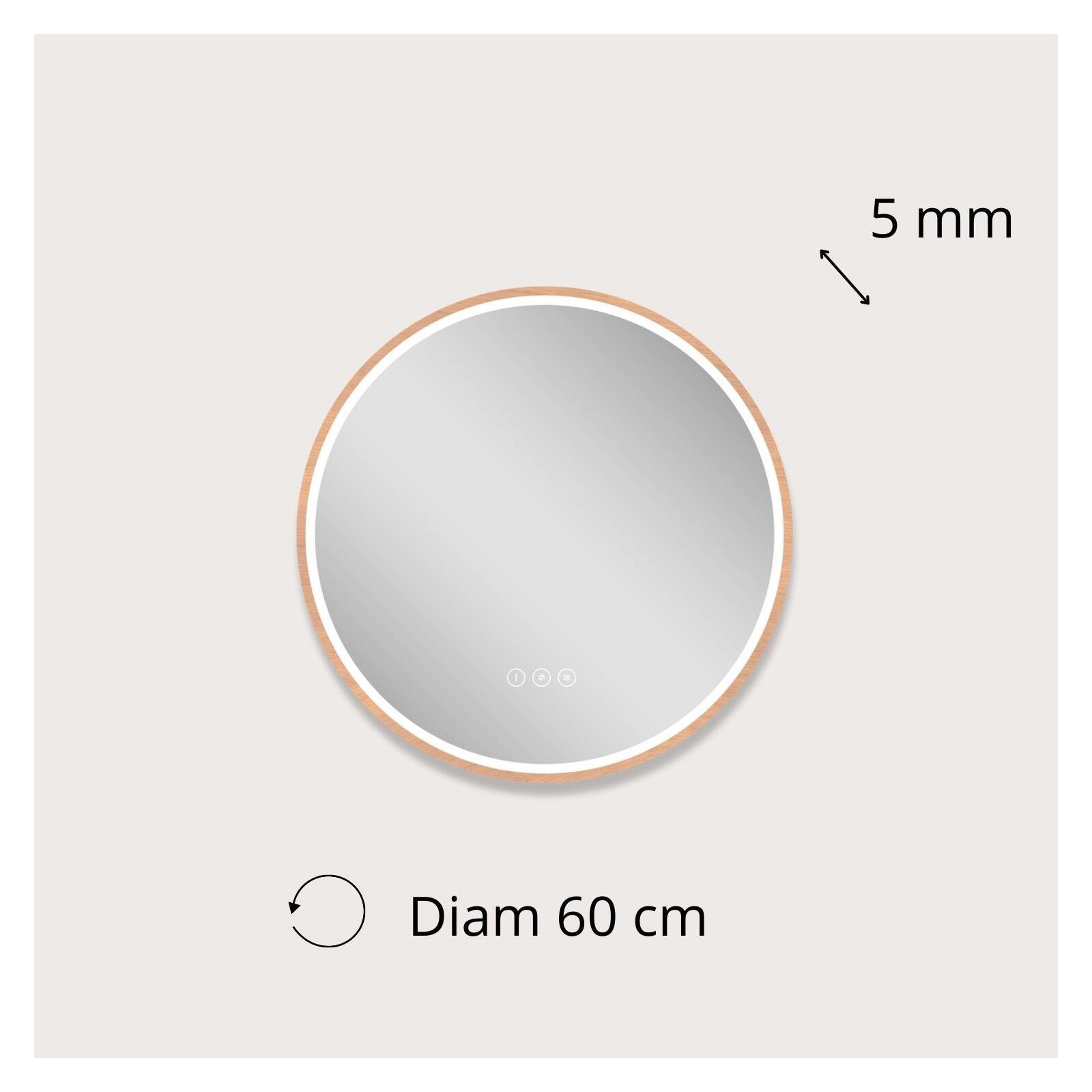 Miroir LED rond D60 cm avec cadre en bois