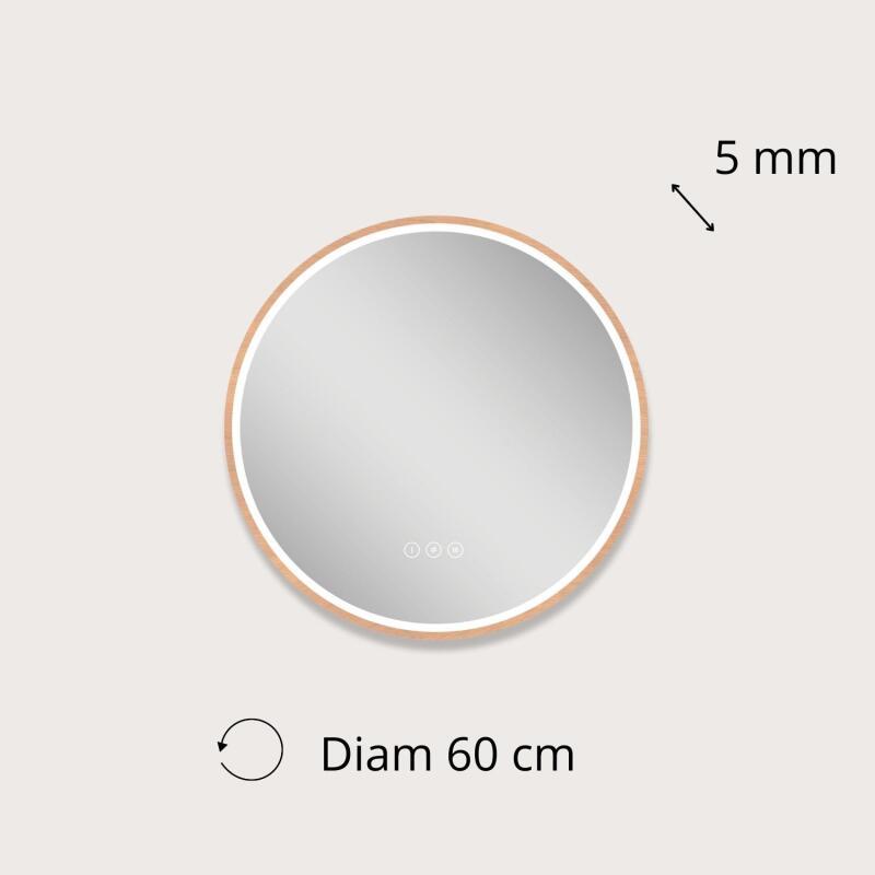 Miroir LED rond D60 cm avec cadre en bois
