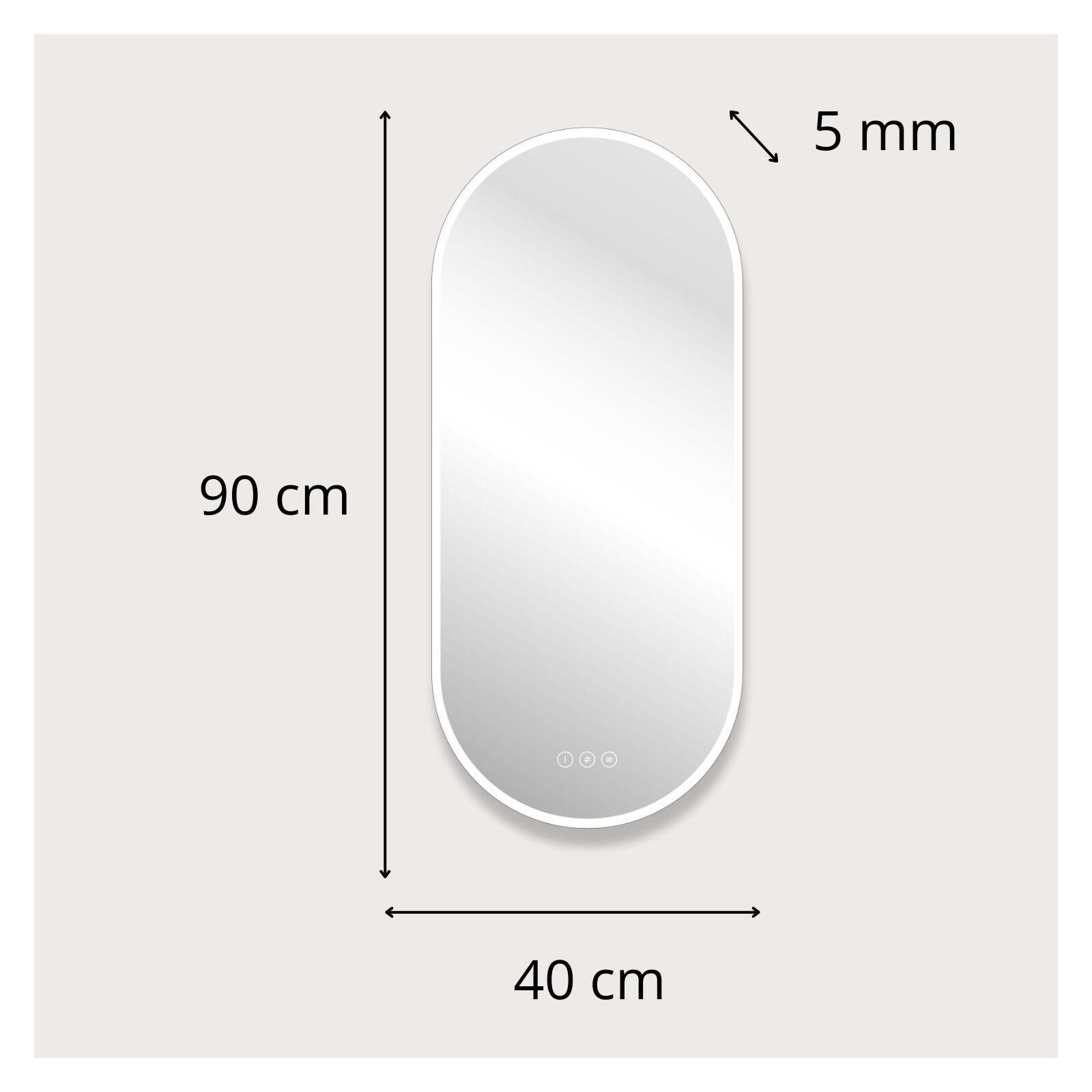 Miroir LED ovale 90x40cm avec rétroéclairage