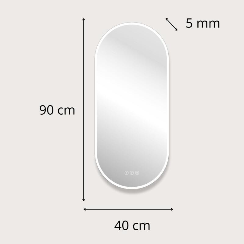 Miroir LED ovale 90x40cm avec rétroéclairage