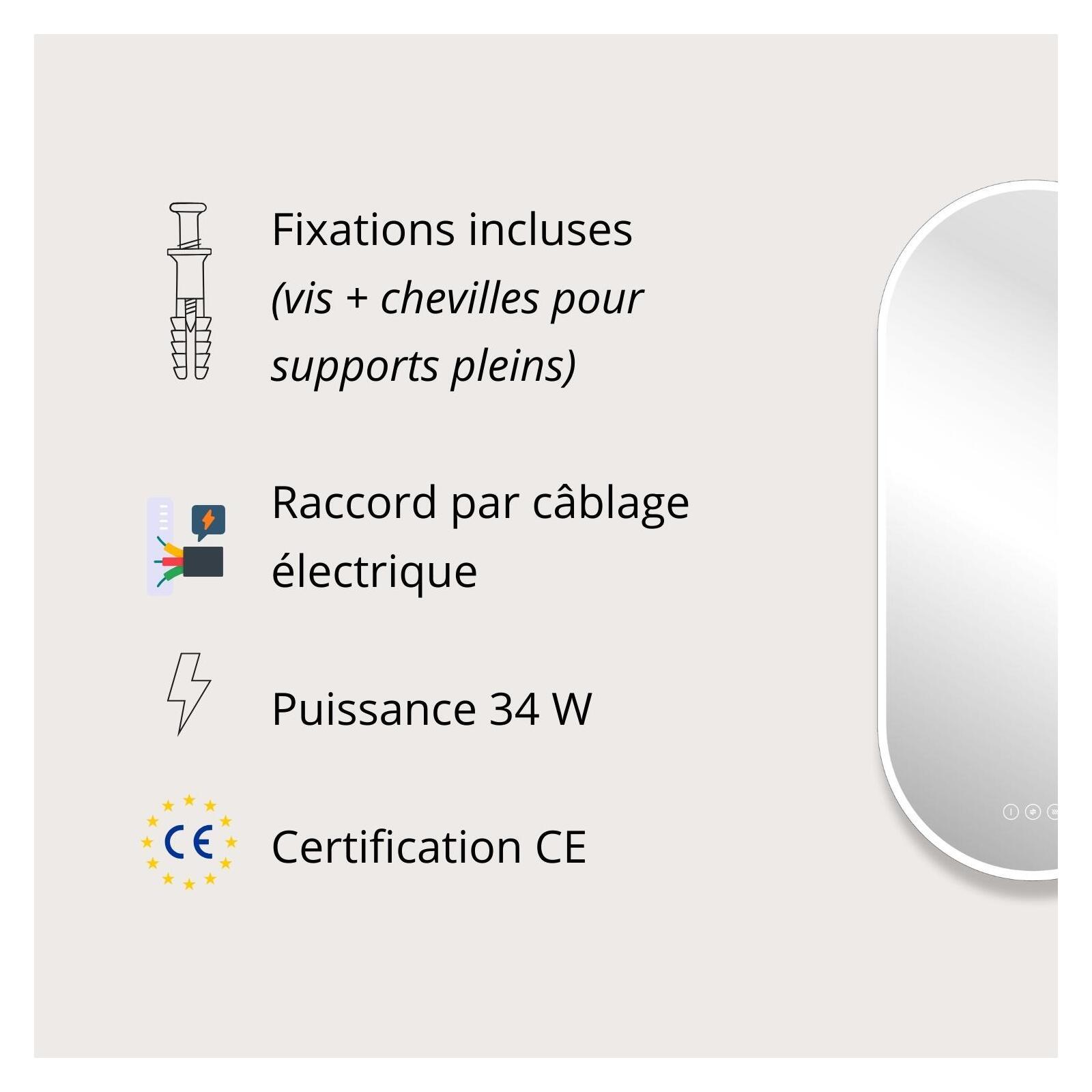 Miroir LED ovale 90x40cm avec rétroéclairage