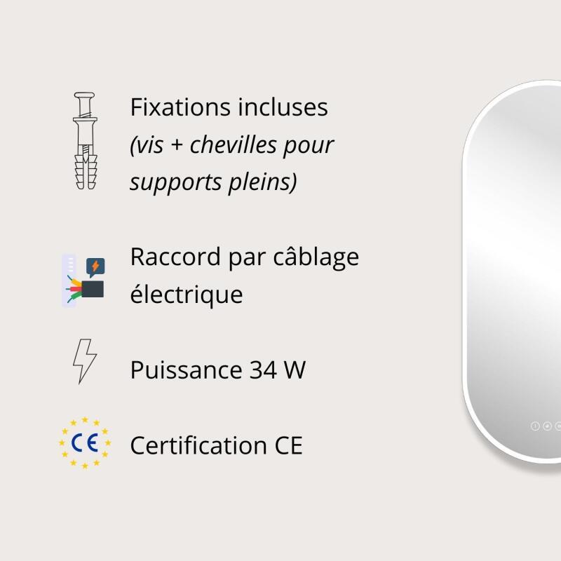 Miroir LED ovale 90x40cm avec rétroéclairage