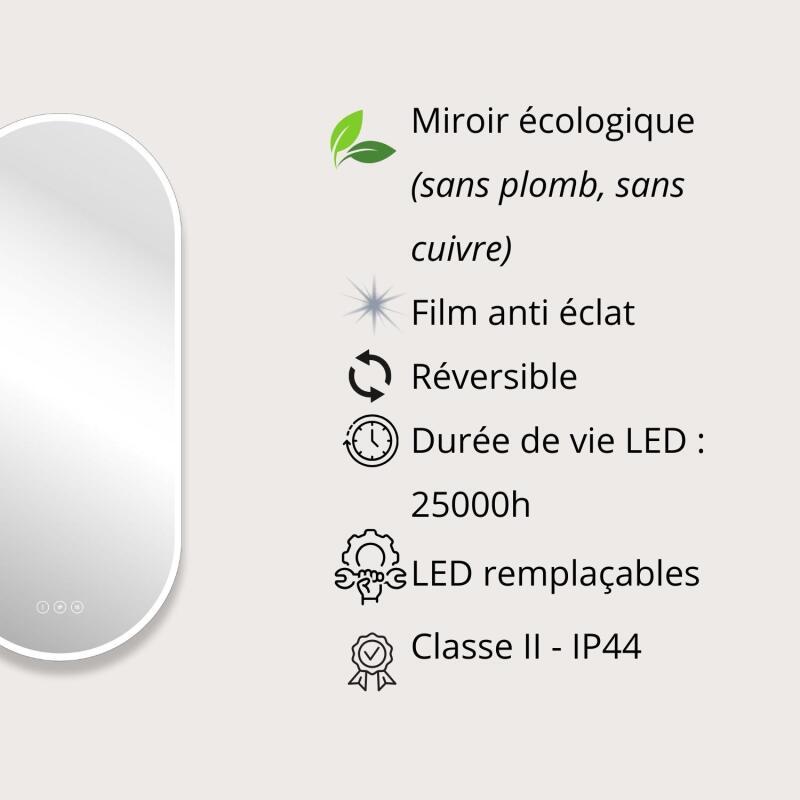 Miroir LED ovale 90x40cm avec rétroéclairage