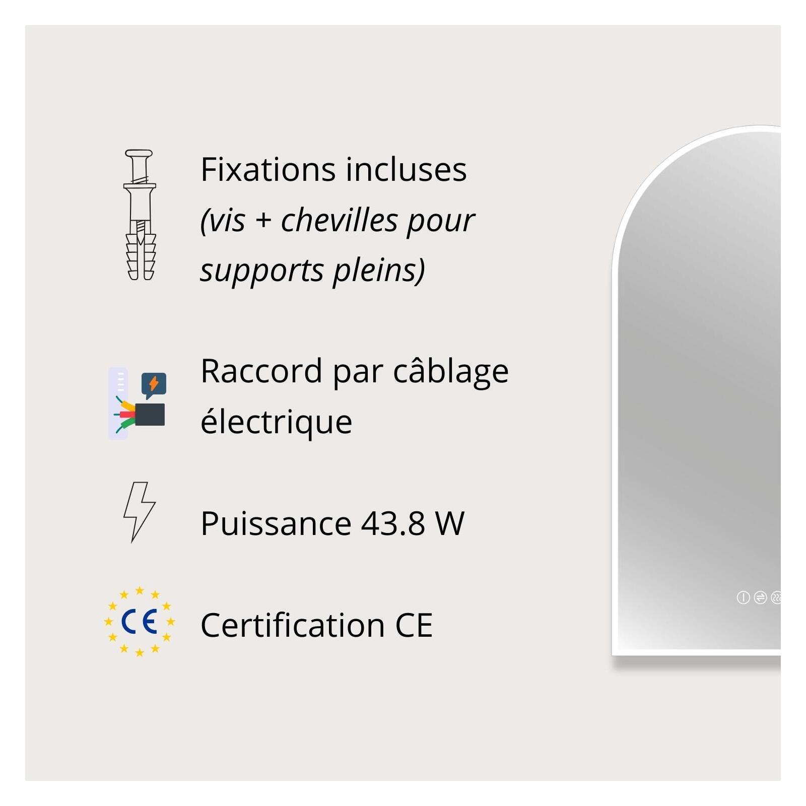 Miroir LED arche 90x50cm avec rétroéclairage