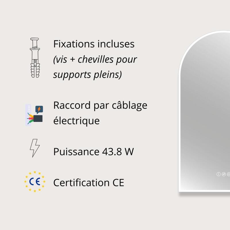 Miroir LED arche 90x50cm avec rétroéclairage