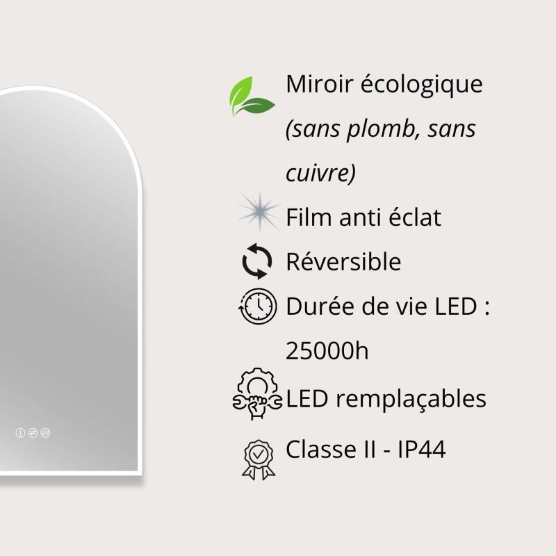 Miroir LED arche 90x50cm avec rétroéclairage