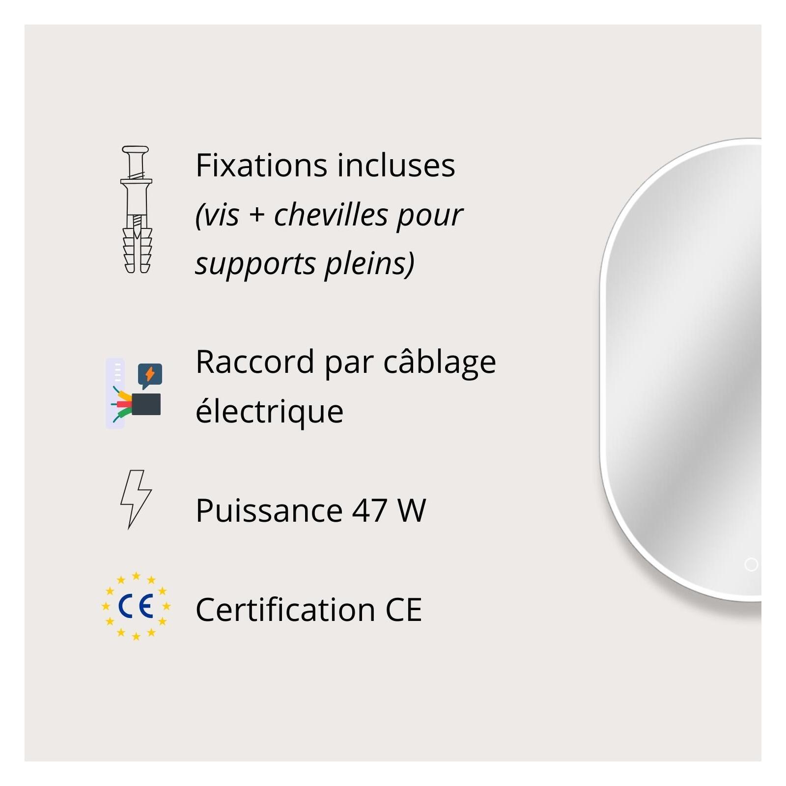 Miroir LED ovale 85x50cm avec rétroéclairage