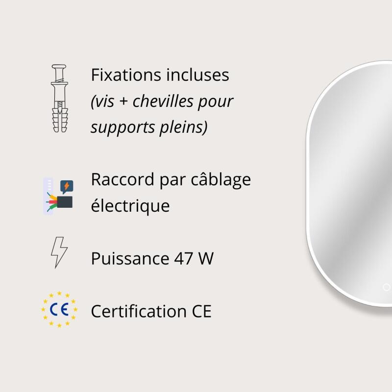 Miroir LED ovale 85x50cm avec rétroéclairage