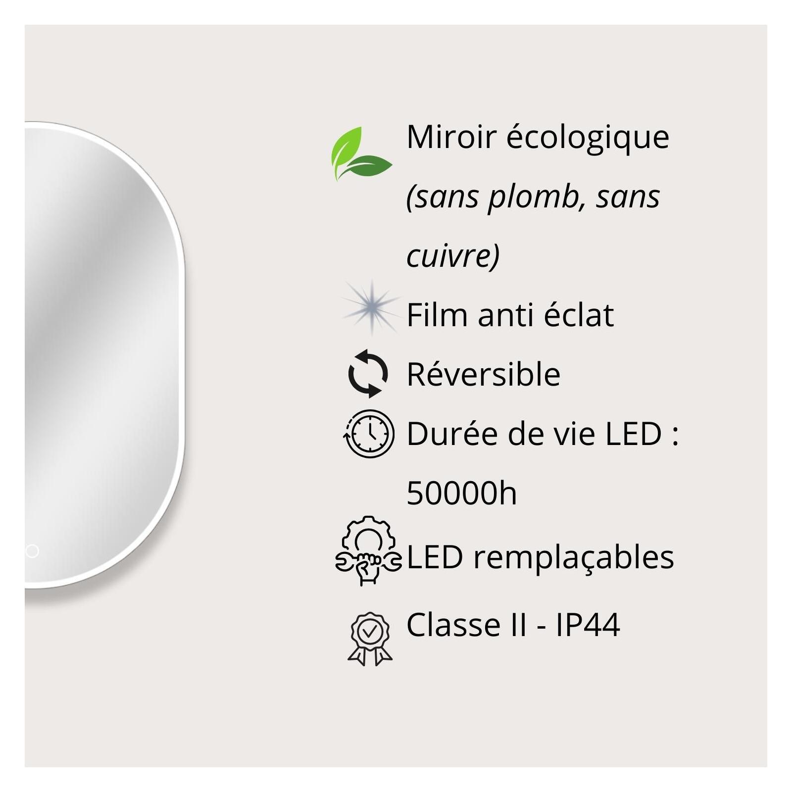 Miroir LED ovale 85x50cm avec rétroéclairage