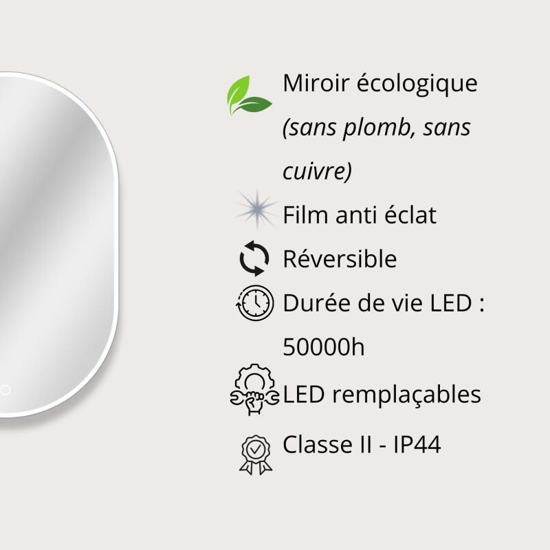 Miroir LED ovale 85x50cm avec rétroéclairage