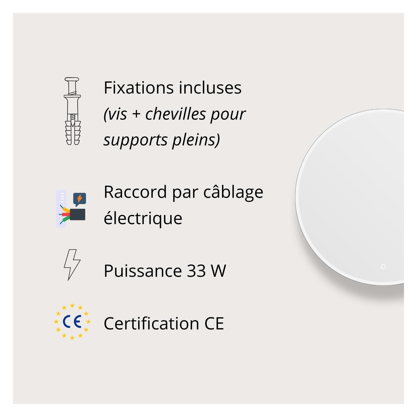 Miroir LED rond avec cadre rétroéclairé