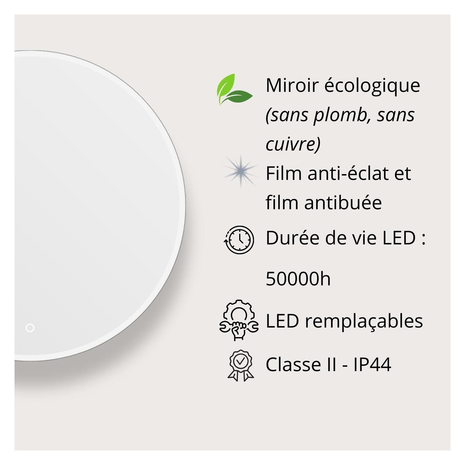 Miroir LED rond avec cadre rétroéclairé