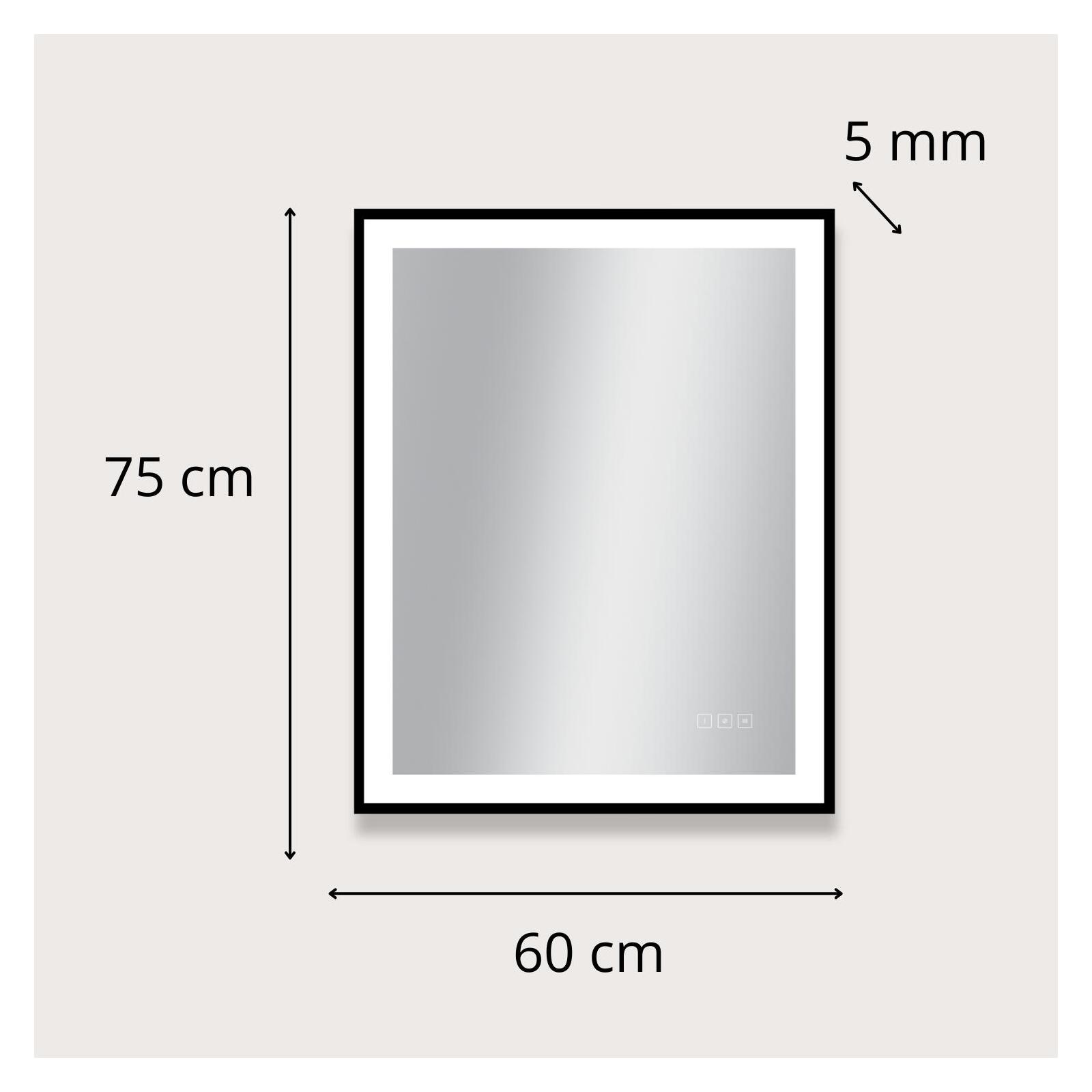 Miroir LED rectangulaire H75cm avec cadre alu noir