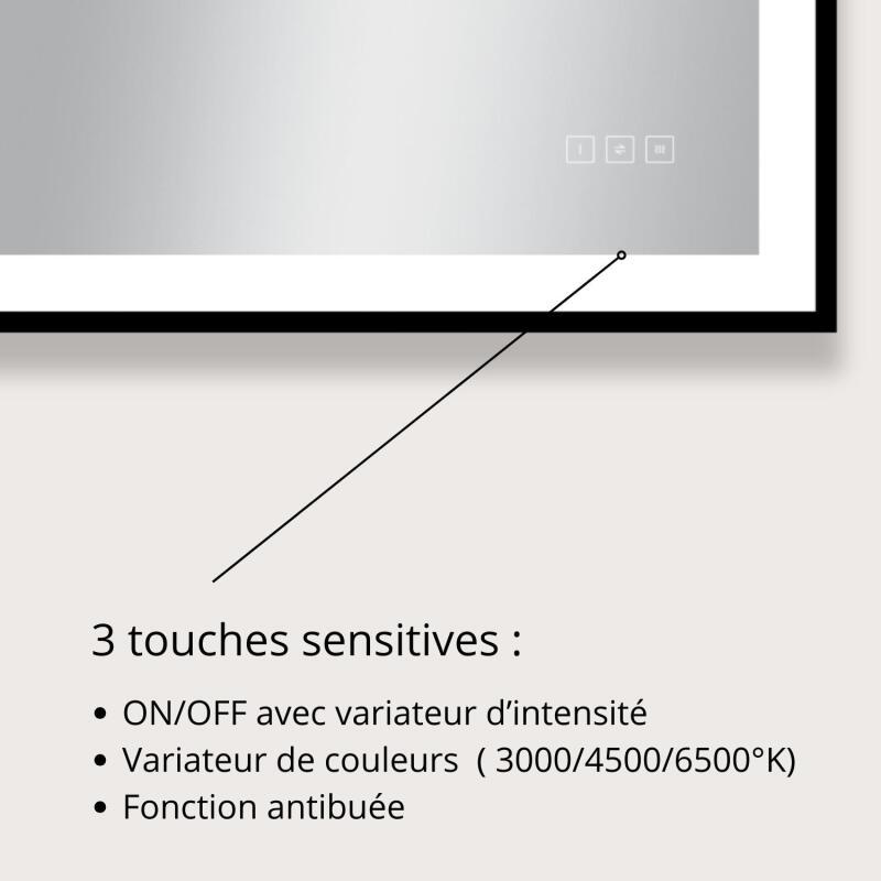 Miroir LED rectangulaire H75cm avec cadre alu noir
