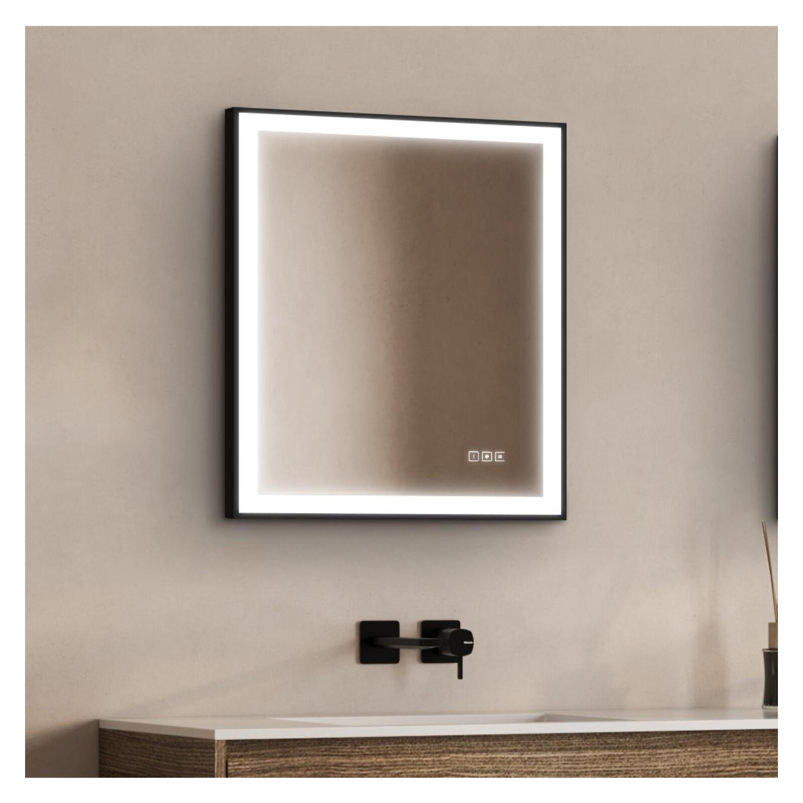Miroir LED rectangulaire H75cm avec cadre alu noir
