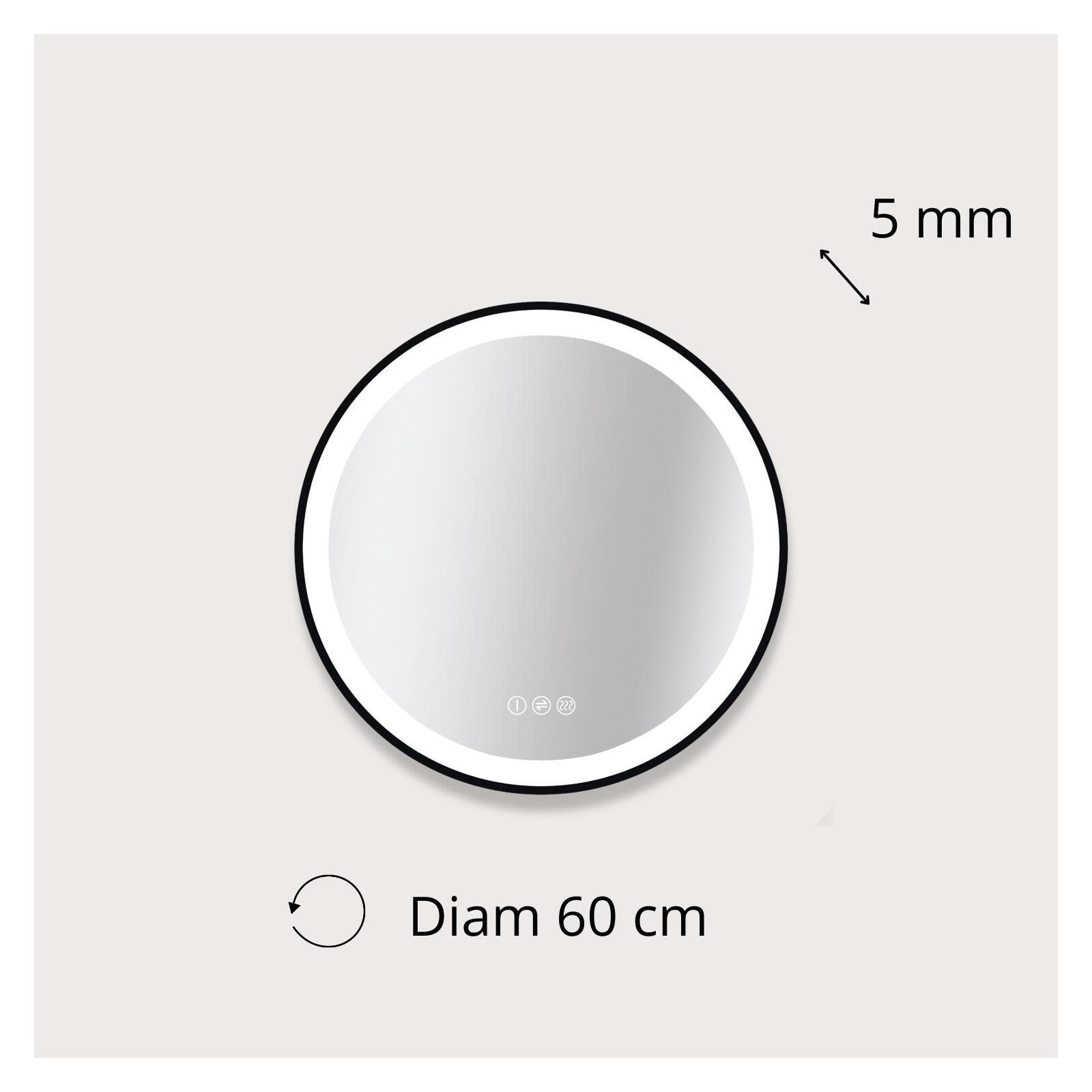 Miroir LED rond D60/120cm avec cadre alu noir