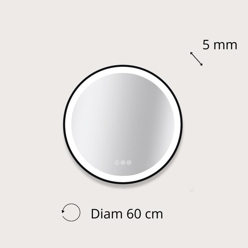 Miroir LED rond D60/120cm avec cadre alu noir