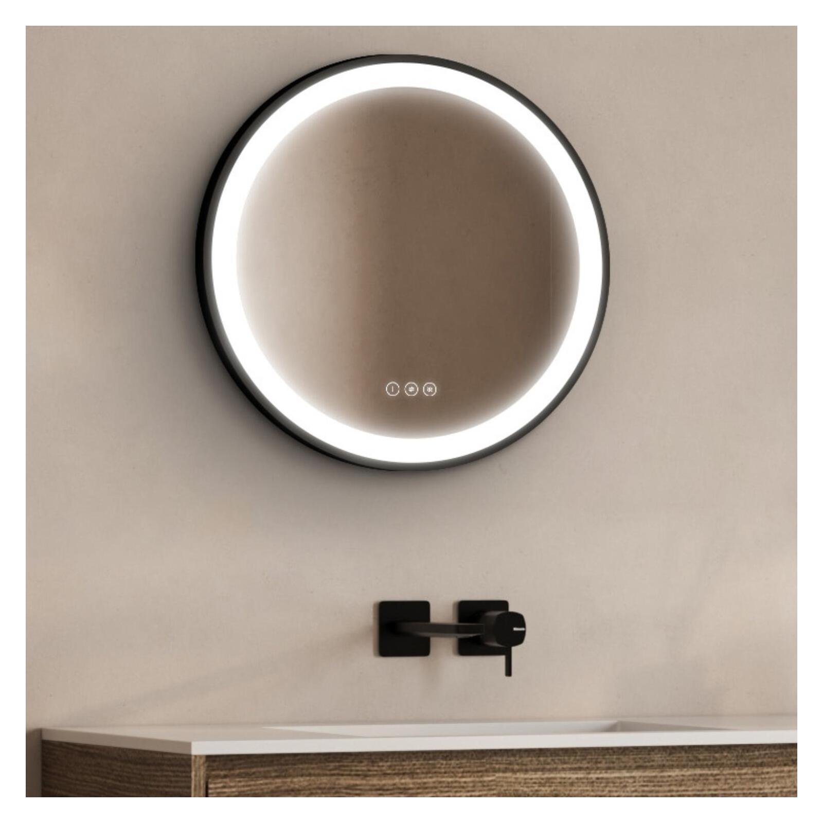 Miroir LED rond D60/120cm avec cadre alu noir