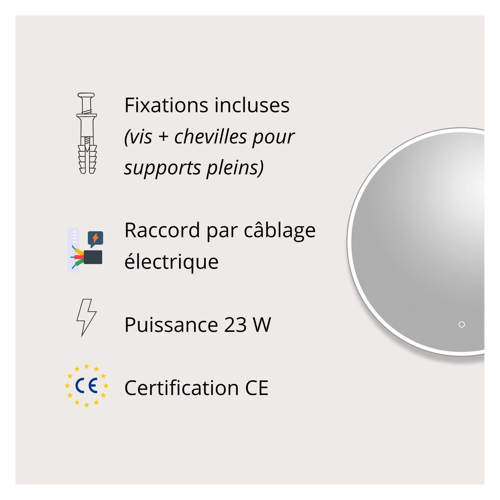 Miroir LED rond D60/120cm avec rétroéclairage