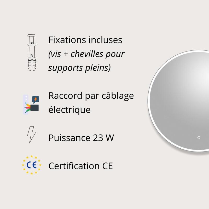 Miroir LED rond D60/120cm avec rétroéclairage