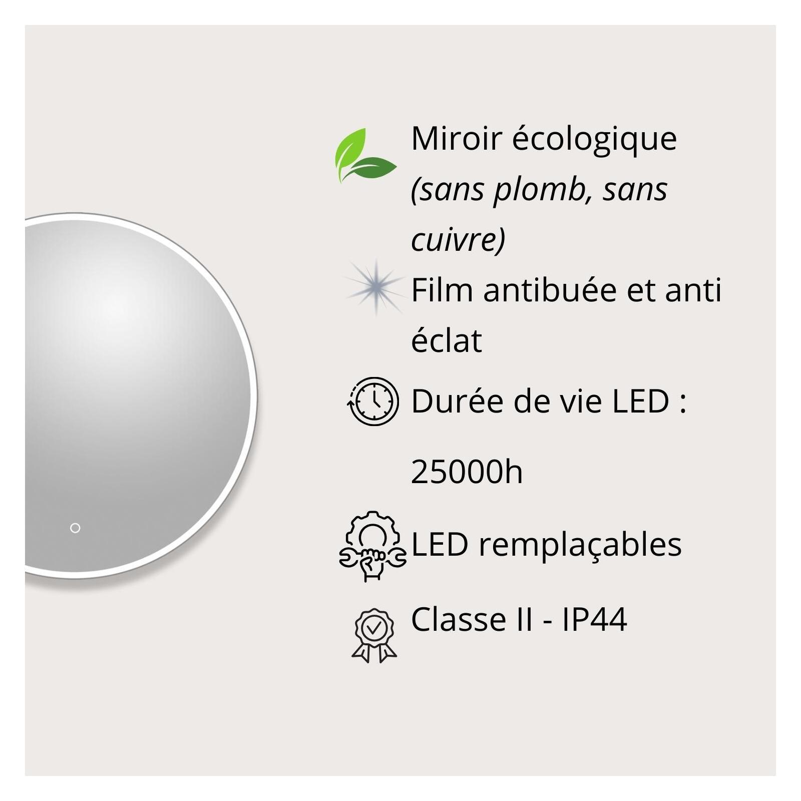 Miroir LED rond D60/120cm avec rétroéclairage