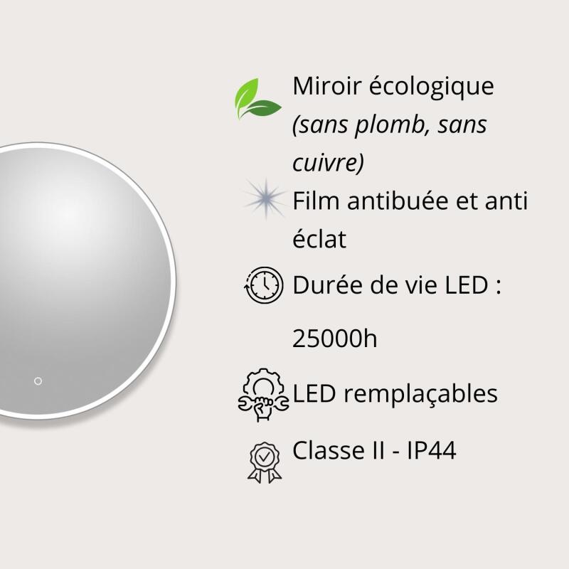 Miroir LED rond D60/120cm avec rétroéclairage