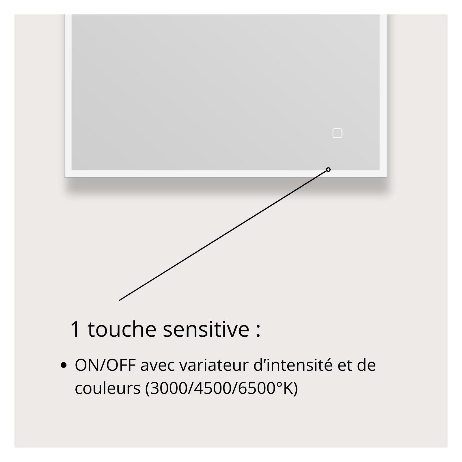 Miroir LED rectangulaire L60/80cm cadre rétro-éclairé