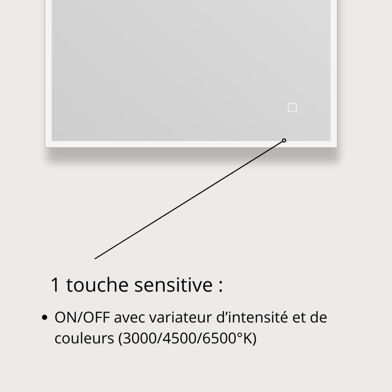 Miroir LED rectangulaire L60/80cm cadre rétro-éclairé