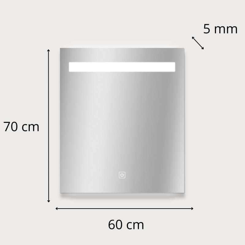 Miroir LED rectangulaire L60/80cm avec variateur