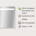 Miroir LED rectangulaire L60/80cm avec variateur