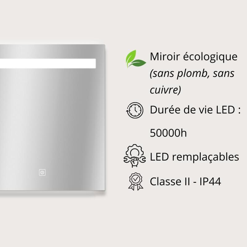 Miroir LED rectangulaire L60/80cm avec variateur