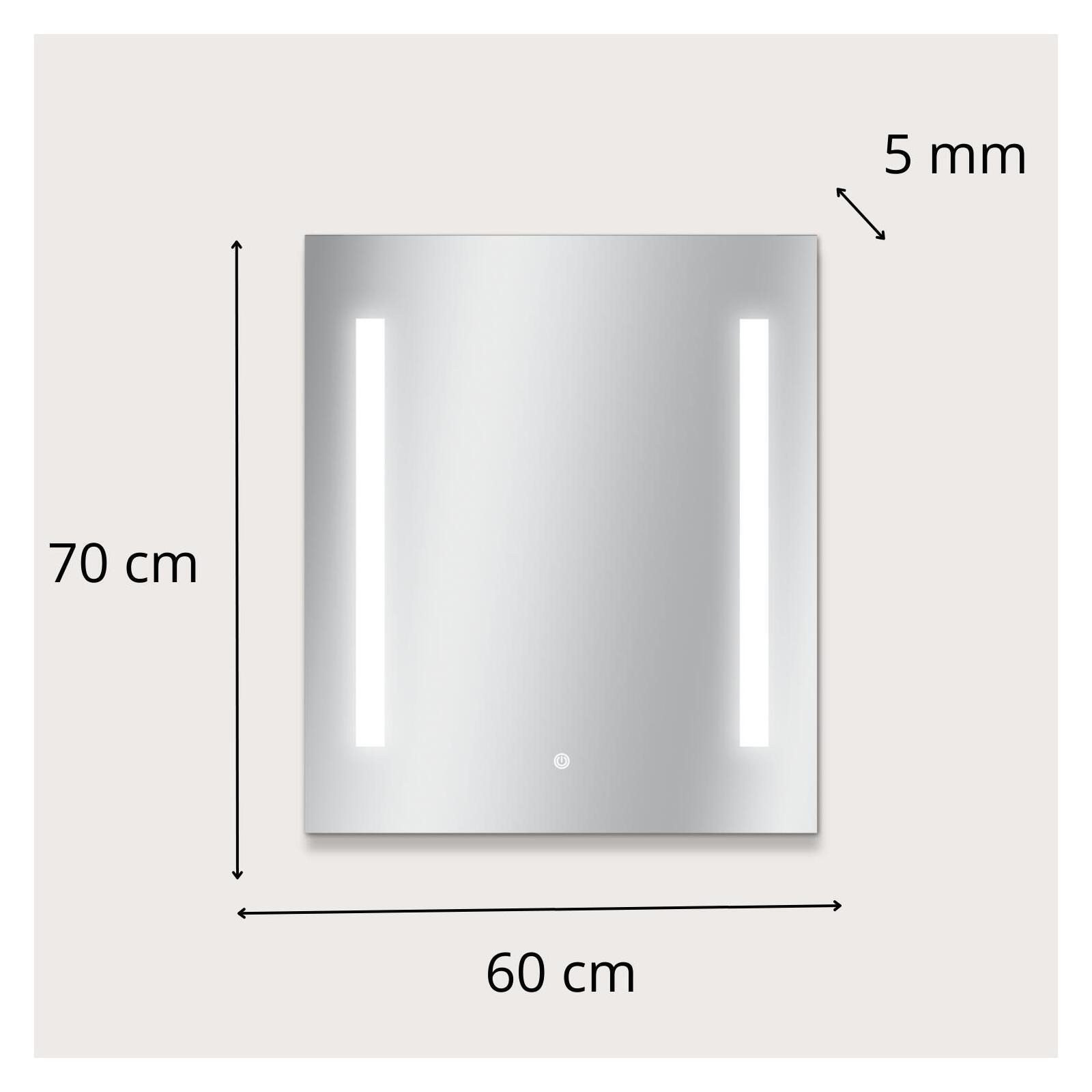 Miroir LED rectangulaire L 60/80cm éclairage latéral