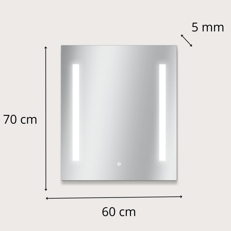 Miroir LED rectangulaire L 60/80cm éclairage latéral