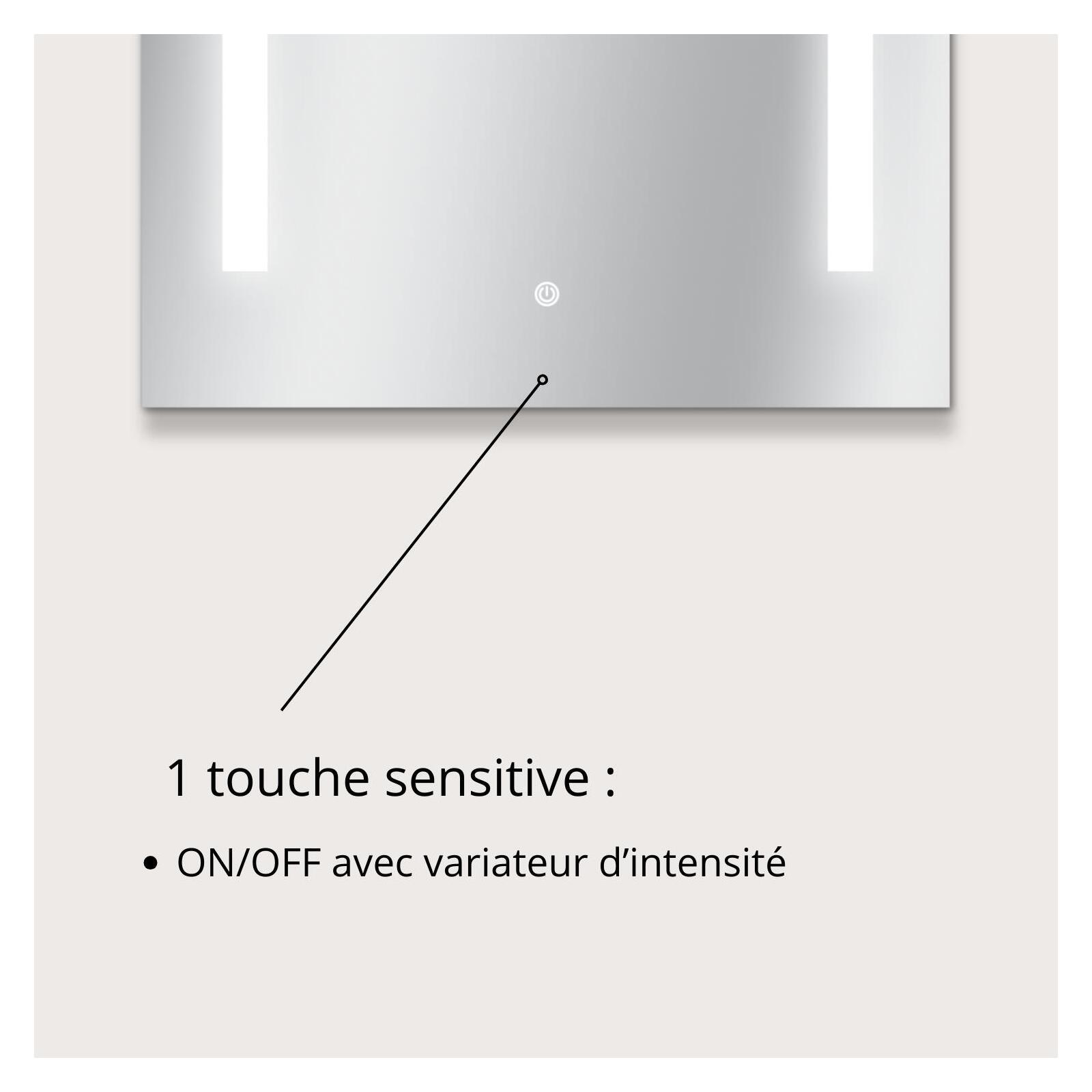 Miroir LED rectangulaire L 60/80cm éclairage latéral