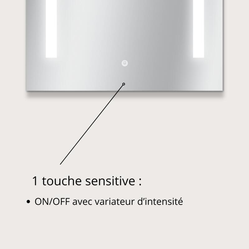 Miroir LED rectangulaire L 60/80cm éclairage latéral