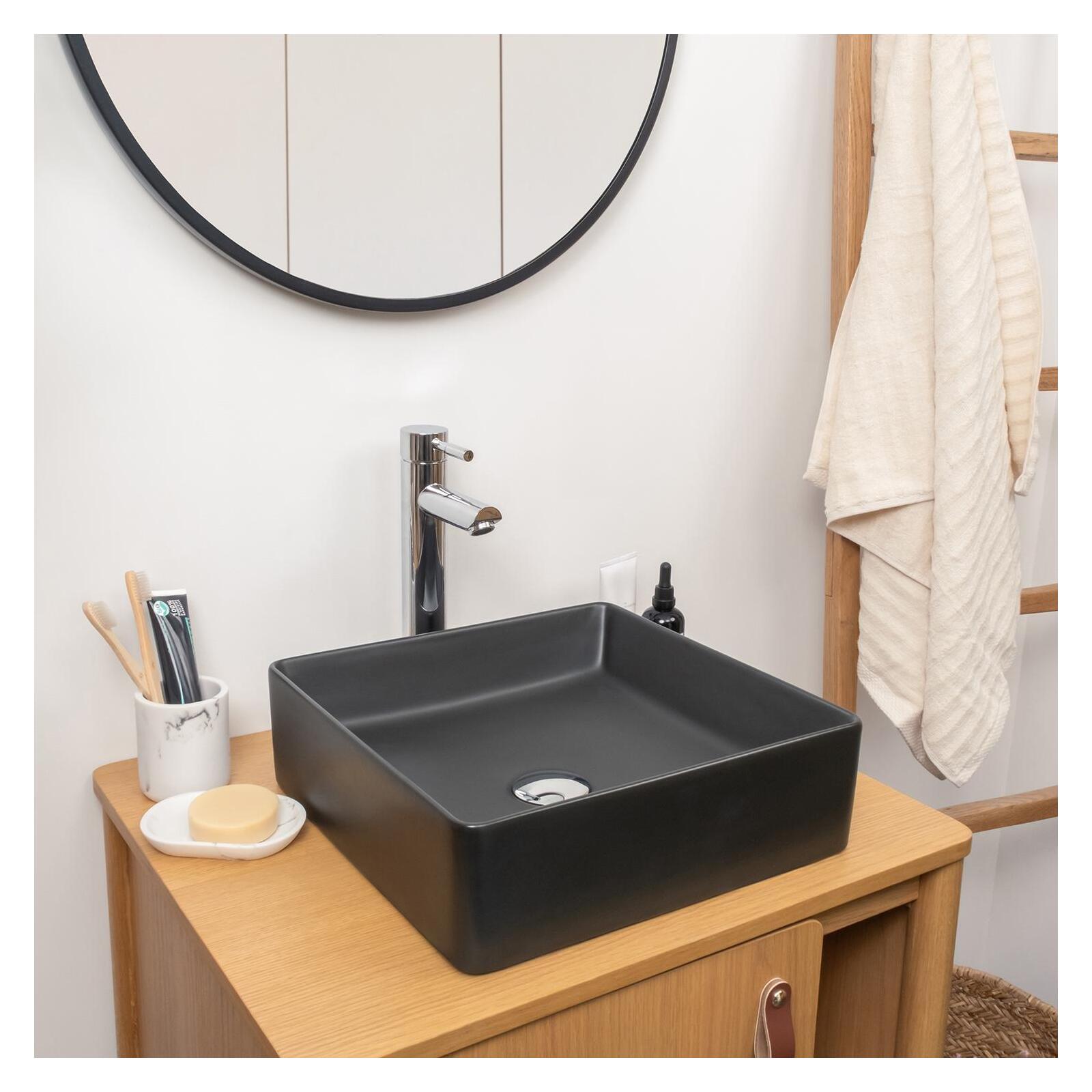 Vasque à poser carrée 36,5 x 36,5 cm en céramique COMA - Vue de 3/4