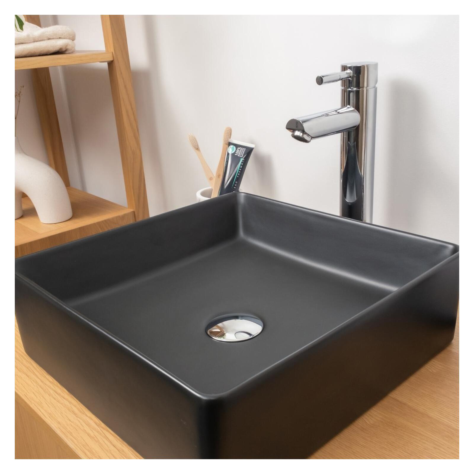 Vasque à poser carrée 36,5 x 36,5 cm en céramique COMA - Zoom