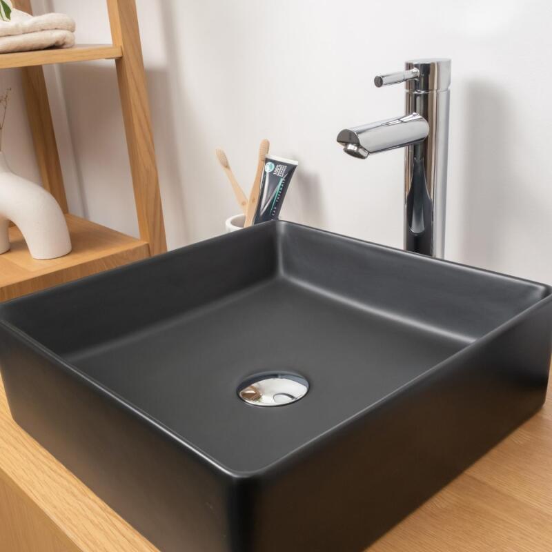 Vasque à poser carrée 36,5 x 36,5 cm en céramique COMA - Zoom