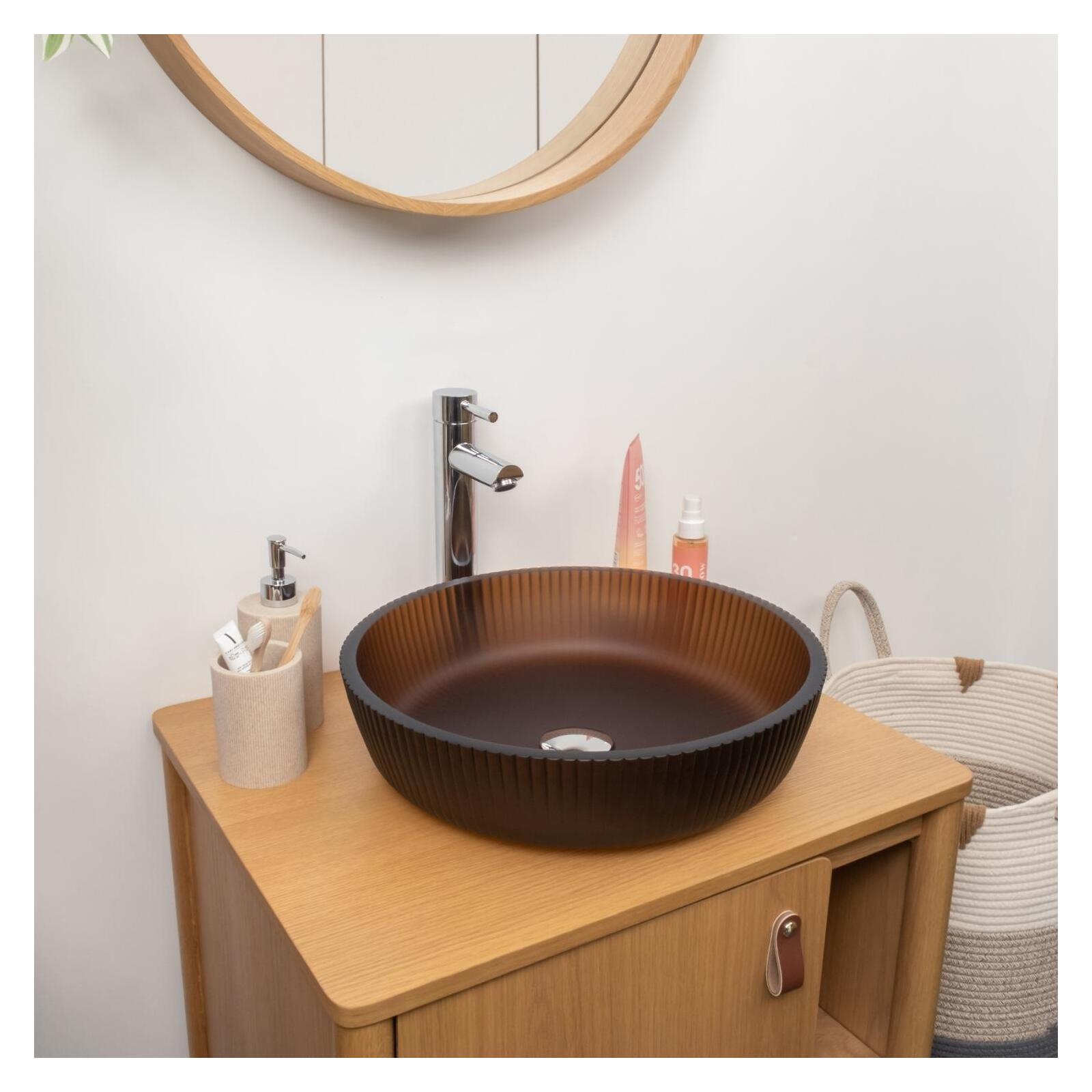 Vasque à poser ronde en verre texturé 42x42cm Vasque à poser ronde en verre texturé 42x42cm