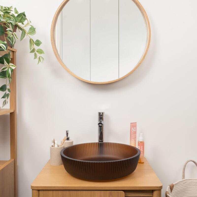 Vasque à poser ronde en verre texturé 42x42cm