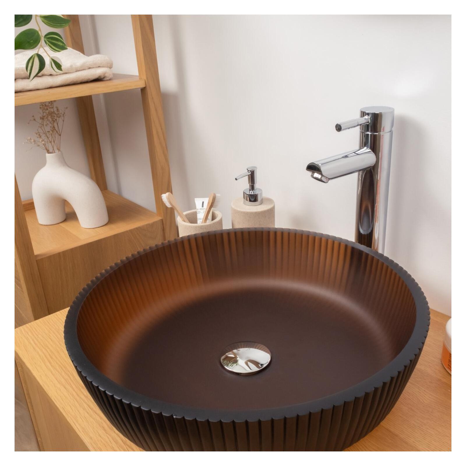 Vasque à poser ronde en verre texturé 42x42cm Vasque à poser ronde en verre texturé 42x42cm